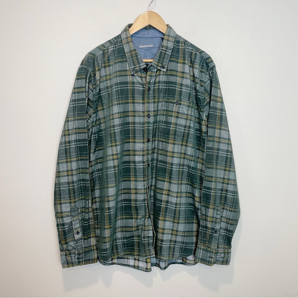 Michael Bastian Mens Green Plaid Corduroy Long Sleeve Shirt Size XXL